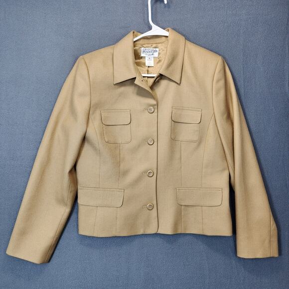 Vintage Pendleton Womens Blazer Jacket 14 Petite Tan Wool Chore Equestrian USA - Picture 1 of 12